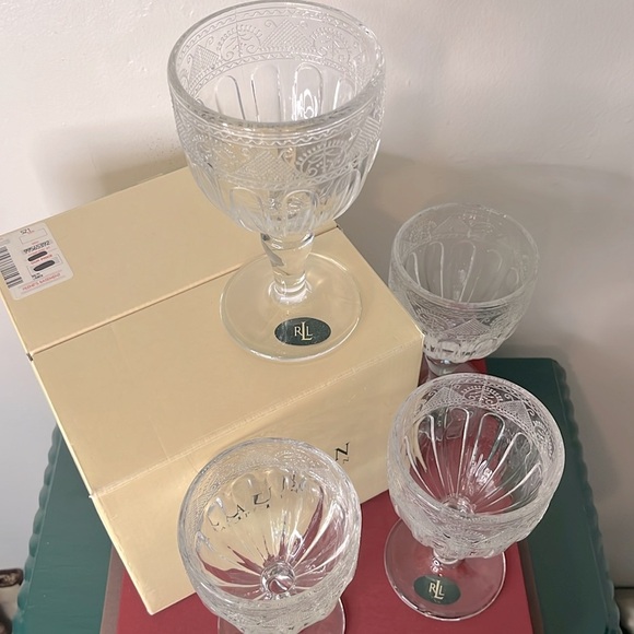 Ralph Lauren Emma Pattern VTG Glass Goblets Set of 4 in Original Box - Picture 7 of 8